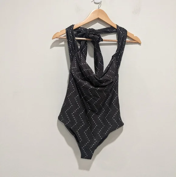 Baja East NWOT Olive Logo Halter One Piece Swimsuit - Picture 1 of 10